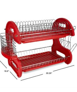 2 Tier Dish Drainer, By Home Basics (Red) Dish Rack For Kitchen Counter, With Cutlery Holder and Cup Slots Red 29 6187g1PPB5L
