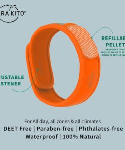 PARA'KITO Mosquito Insect & Bug Protection Wristband - Mosquito Stickers, Bug Spray Alternative Essentials for Beach, Camping, Desert Hiking, Christmas Bonfires - Natural Essential Oils (Orange) Orange 10 6189R22Tj5S