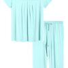 Latuza Women's Pleated Loungewear Top and Capris Pajamas Set Medium Green