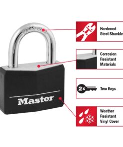Alternative view of Master Lock Covered Aluminum Lock, Locker Lock with Key, Key Lock for Gym Locker, 1 Pack, 141D, Black Padlock