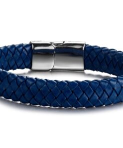 Alternative view of FIBO STEEL Stainless Steel Braided Leather Bracelet Cuff Bracelet for Men 7.5-8.5 inches Blue 8 Inches