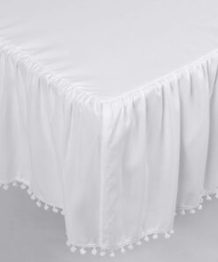 TILLYOU Ruffled Crib Skirt with Pompoms, Microfiber Nursery Crib Toddler Bedding Skirts for Baby Boys Girls, 14'' Drop, White Polyester 23 618MzJAhhOL