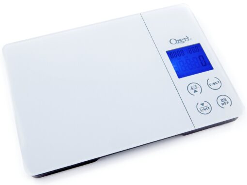 Ozeri Gourmet Digital Kitchen Scale in Tempered Glass - with Timer, Alarm and Temperature Display