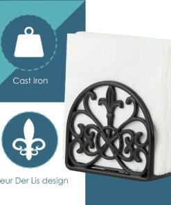 Fleur De Lis Design Cast Iron Napkin Holder, By Home Basics (Black) / Napkin Holders For Kitchen/Table Napkin Holder With Non-Skid Feet/Doubles As Storage For Small Papers Black 21 618VWytvVyL