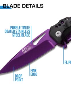 MTECH USA MT-A705 Series – Spring Assisted Folding Knife, Pocket Clip, Tactical, EDC, Self Defense Purple 4.5-inch closed 32 618dkZl6V7L