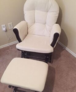 Storkcraft Premium Hoop Glider and Ottoman (Espresso, Beige) – Padded Cushions with Storage Pocket, Smooth Rocking Motion, Easy to Assemble, Solid Hardwood Base Espresso W/ Beige Micro 57 618jjx JpQL