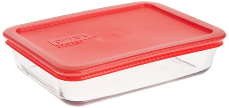 Catalog 6 Pyrex 3-Cup Single Rectangular Food Storage Container with Lid, Non-Toxic, BPA-Free Lid, Tempered Non-Pourous Glass, Microwave, Dishwasher, Freezer and Oven Safe, Red 1 Count (Pack of 1)