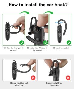 New bee Bluetooth Earpiece V5.0 Wireless Handsfree Headset with Microphone 24 Hrs Driving Headset 60 Days Standby Time for iPhone Android Samsung Laptop Trucker Driver (Black) Black 31 6190bou1eaL