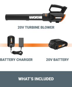 Worx 20V 2-Speed Cordless Leaf Blower with Turbine Fan, Lightweight for Lawn Care - Battery & Charger Included w/ 1 20V 2.0Ah Battery & Charger 19 6191IviuRtL