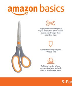Alternative view of Amazon Basics Multipurpose, Comfort Grip, PVD Coated, Stainless Steel Office Scissors, 3-Pack, Purple, Green & Gray