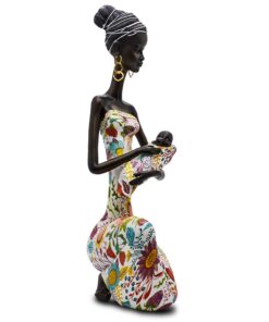 Statue African Figurine Sculpture Colorful Dress Holding Baby Lady Figurine Statue Home Decor Collectible Art 15.5" Inches Tall - Flower Dress Tropical Decorative Black Figurines 9 6195uB7qZoL