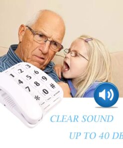 Big Button Phone for Elderly - Amplified Corded Phone for Hearing Impaired Aid Landline Telephones with Speakerphone for Seniors Elderly Phone for Low Vision Home Phones with Large Key(White) 14 6196FMSboeL