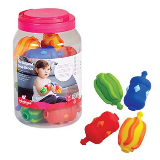 Edushape Sensory Snap Beads Baby Toy, 16 Pieces in a Jar - Vibrant Colorful and Unique Textured Solid Color Sensory Beads - Enhances Fine, Gross Motor Skills, Tactile Senses for Kids