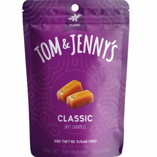 Tom & Jenny's Sugar Free Candy (Soft Caramel) with Sea Salt and Vanilla - Low Net Carb Keto Candy - with Xylitol and Maltitol - (Classic Caramel, 1-pack) 2.9 Ounce (Pack of 1)