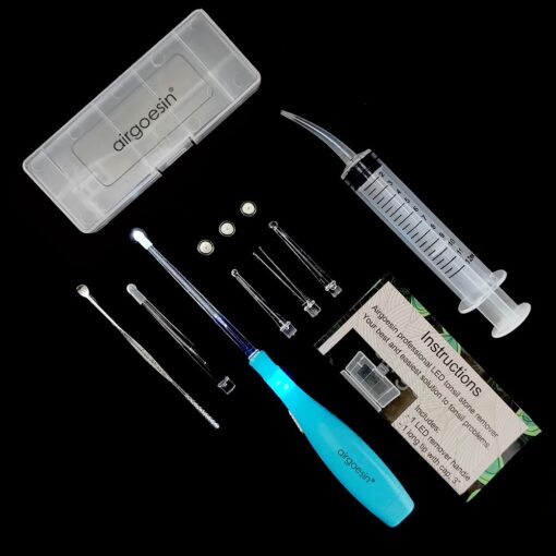 Airgoesin™ Upgraded Tonsil Stone Remover Tool, Blue, 5 Tips, Tonsillolith Pick Case + 1 Irrigator Fresh Breath Oral Rinse