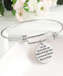 lauhonmin You are Braver Stronger Smarter than you think Inspirational Expandable Bangle Bracelet Women Base Color Alloy 22 619Rm1y988L