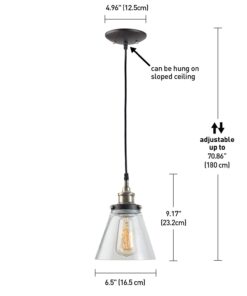 Globe Jackson 1-Light Pendant, Antique Brass, Bronze Accent, Glass Shade,64750 37 619TId sv4L