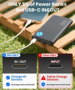 INIU Portable Charger, Slimmest 10000mAh 5V/3A Power Bank, USB C in&out High-Speed Charging Battery Pack, External Phone Powerbank Compatible with iPhone 15 14 13 12 11 Samsung S22 S21 Google iPad etc Black 37 619XpyUe GL