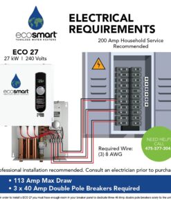 EcoSmart ECO 27 Tankless Water Heater, Electric, 27-kW - Quantity 1, 17 x 17 x 3.5 35 619aK1V87NS