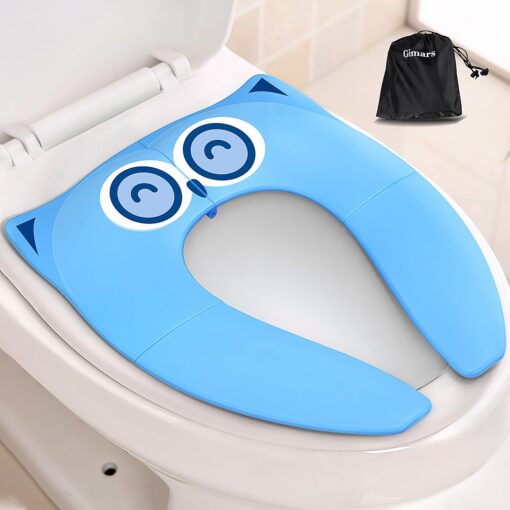 Gimars Upgrade Non-Slip Easily Removed Foldable Travel Potty Seat for Toddlers & Kids, Portable Toilet Seat Cover Fits All Shape Toilets, 6 Large Non-slip Silicone Pads, Free Carry Bag Blue