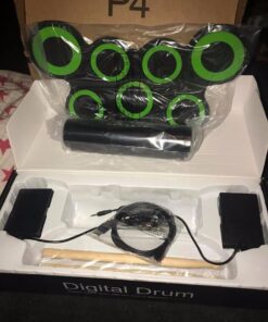 PAXCESS Electronic Drum Set, Roll Up Drum Practice Pad Midi Drum Kit with Headphone Jack Built-in Speaker Drum Pedals Drum Sticks 10 Hours Playtime,Great Holiday Birthday Gift for Kids green 35 619d8CHpjEL