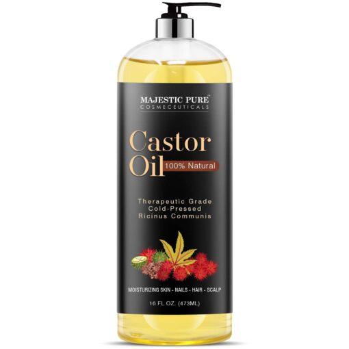 MAJESTIC PURE Castor Oil, 100% Natural Wonder Oil with Numerous Hair, Scalp, Skin and Nails Benefits - Packaging May Vary- 16 fl oz 16 Fl Oz (Pack of 1)