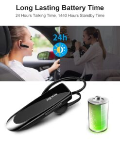 New bee Bluetooth Earpiece V5.0 Wireless Handsfree Headset with Microphone 24 Hrs Driving Headset 60 Days Standby Time for iPhone Android Samsung Laptop Trucker Driver (Black) Black 26 619iq31Y4YL