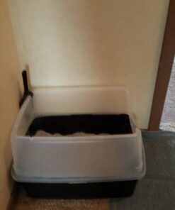 IRIS USA Open-Top Cat Litter Box with Shield and Scoop, Black Regular 38 619jGeg0VwL