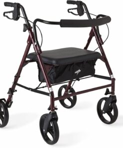 Medline Heavy Duty Rollator Walker with Seat, Bariatric Rolling Walker Supports up to 500 lbs, Large 8-inch Wheels, Burgundy 39 619nKsbloiL