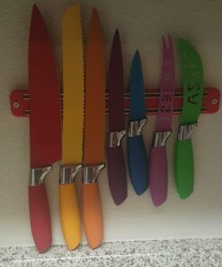 Chefcoo Kitchen Knife Set Plus Magnetic Strip and Sharpener One Cutlery Knives-Best Color Cooking Gadgets-Includes Cheese, Pizza, Paring, 14.5 x 10.9 x 1.5 inches, Red, Yellow, Blue, Green, Pink 30 619o8SdLe L