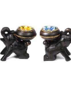 Alternative view of Two Elephants Carved Rain Tree Wooden Candle Holder Set | Home Decor Candle Holders | Living Room Decor Candle Holder | Elephant Candle Holder | Kitchen Bedroom Décor Candle Holders