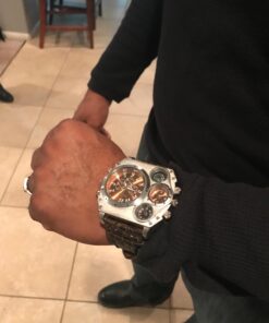 Men's Watch Oversize Steampunk Dual Time Zone Four Dial Big Face Soft Leather Band Policy Army Compass Thermometer Decorative Dial Cool Wrist Watch Christmas brown 23 61A sAHribL