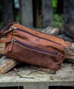 RUSTIC TOWN Buffalo Leather Toiletry Bag : Vintage Travel Shaving & Dopp Kit : for Toiletries, Cosmetics & More : Spacious Interior & Waterproof Lining : Compact, Fits Easily in Luggage Brown 29 61A1Tdl39 L 1