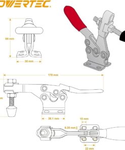 POWERTEC 20301 Quick Release Horizontal Toggle Clamp 225D - 500 lb Holding Capacity w Rubber Pressure Tip, 1PK 225D, 500lbs 16 61A3vjQjG7L