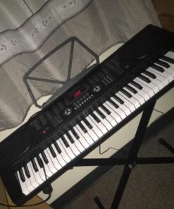 Hamzer 61-Key Electronic Piano Electric Organ Music Keyboard with Stand, Microphone, & Sticker Sheet - Black 29 61AAZaVv14L
