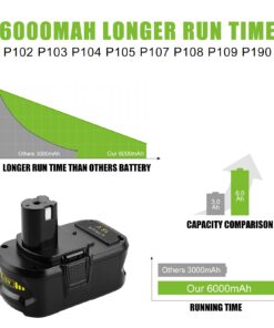 Powilling 2Pack 6.0Ah 18V Replacement Battery for Ryobi 18V Lithium Battery P102 P103 P105 P107 P108 P109 Ryobi ONE+ Cordless Tool 23 61AB3D3MrgL