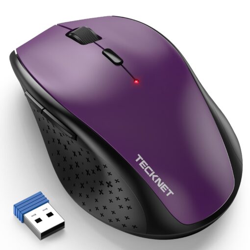 TECKNET Wireless Mouse, 2.4G USB Computer Mouse with 6-Level Adjustable 3200 DPI, 30 Months Battery, Ergonomic Grips, 6 Buttons Portable for PC, Chromebook, Mac - Purple