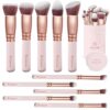 Kabuki Makeup Brush Set - Foundation Powder Blush Concealer Contour Brushes - Perfect For Liquid, Cream or Mineral Products - 10 Pc Collection With Premium Synthetic Bristles For Eye and Face Cosmetic Rose 48 61ADU7e DRL