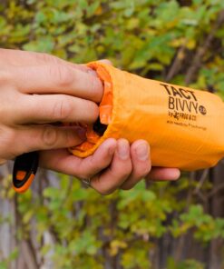 Survival Frog Tact Bivvy 2.0 Emergency Sleeping Bag w/Stuff Sack, Carabiner, Survival Whistle, ParaTinder - Compact, Lightweight, Waterproof, Reusable, Thermal Bivy Sack Cover, Shelter Kit New 2.0 Tactical Orange 15 61AEQso7hJL