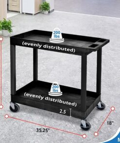 Offex 32" x 18" Mobile Multipurpose Utility Tub Cart with 2 Shelves and Push Handle - Black, Great for Warehouse, Garage and More 13 61AHb452VZL