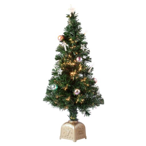 HOLIDAY PEAK 3’ Musical Spinning Fiber Optic Christmas Tree, Pre-Lit and Fully Decorated Revolving Tree