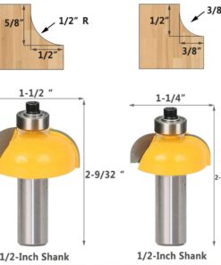 Yakamoz 5Pcs 1/2 Inch Shank Cove Router Bit Set Edge Forming and Molding Cutter Bits with Bearing Woodworking Cutting Tool | R-1/8", R-1/4", R-5/16", R-3/8" & R-1/2" Radius 10 61AaGCKTAQL