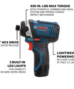 BOSCH CLPK22-120 12V Max Cordless 2-Tool 3/8 in. Drill/Driver and 1/4 in. Impact Driver Combo Kit with 2 Batteries, Charger and Case,Blue 12V Kit 30 61Ah8KcH94L