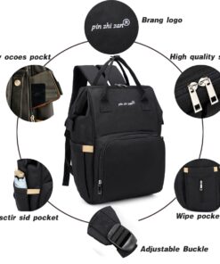 Diaper Bag Backpack, Baby Essentials Bag with Insulated Pockets Stroller Straps, Multifunctional Large Capacity Diaper Bags for Baby Girl Boy, Waterproof Baby Bag Backpack for Mom dad Travel (Black) Black-1 9 61AqGFa2YoL