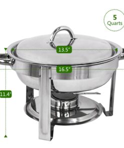 Alternative view of ZENY Round Chafing Dish Full Size 5 Quart Stainless Steel Deep Pans Chafer Dish Set Buffet Catering Party Events Warmer Serving Set Utensils w/Fuel Holder (1) 1