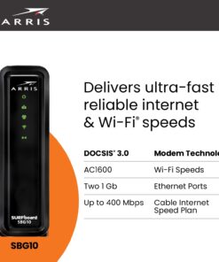 ARRIS SURFboard SBG10 DOCSIS 3.0 16 x 4 Gigabit Cable Modem & AC1600 Wi-Fi Router , Comcast Xfinity, Cox, Spectrum , Two 1 Gbps Ports , 400 Mbps Max Internet Speeds , SURFboard App 22 61B00xOQ3JL