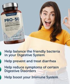 Vitamin Bounty Pro-50 Probiotics - 13 Probiotic Strains, Gut Health, Digestive Health, Probiotic for Women and Men, Delayed Release Capsule with Prebiotic Greens - 60 Capsules 60 Count (Pack of 1) 27 61B0DR6S5JL
