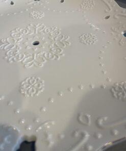 BonNoces 3-Tier Porcelain Embossed Cupcake Stand - Pure White Rimmed with Gold Dessert Cake Stand - Pastry Serving Tray Platter for Tea Party, Wedding and Birthday 35 61B0WCRI44L