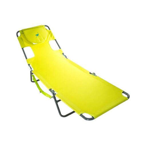 Ostrich Chaise Lounge Beach Chair for Adults with Face Hole - Versatile, Folding Lounger for Outside Pool, Sunbathing and Reading on Stomach - Deluxe, Foldable Laying Out Chair for Tanning (Green) Neon Green