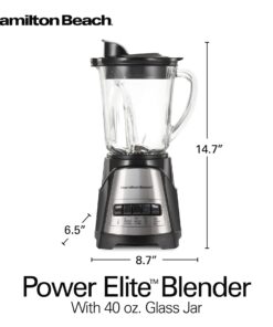 Hamilton Beach Power Elite Wave Action blender-for Shakes & Smoothies, Puree, Crush Ice, 40 Oz Glass Jar, 12 Functions, Stainless Steel Ice Sabre-Blades, Black (58148A) Blender with 40 Oz Glass Jar 23 61BC puwAQL